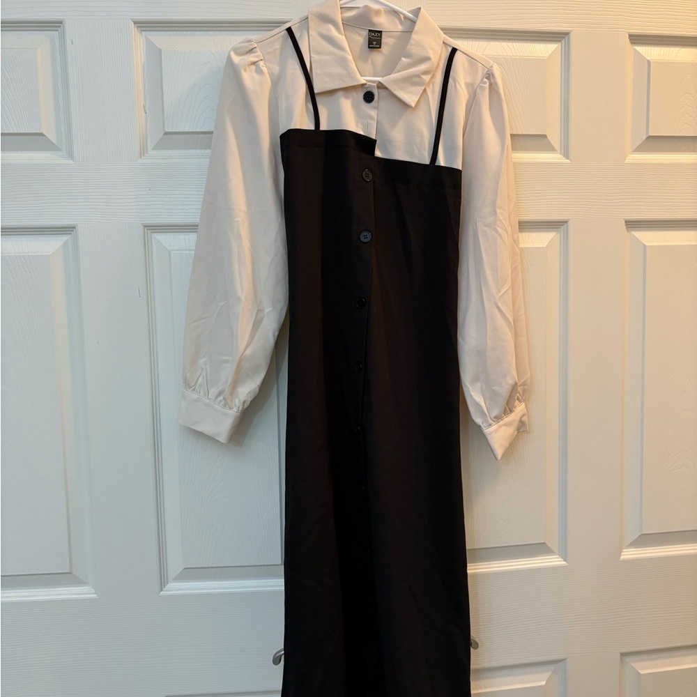 Chic Black and White Button-Up Dress